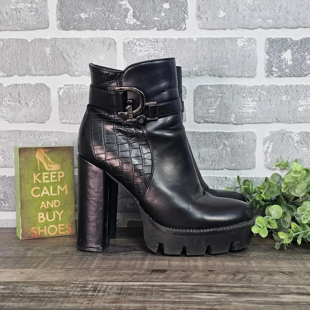 JB Collection Gothic Platform Heeled Ankle Boots‎ EU 38 US 7.5–8 Chunky Lug Sole